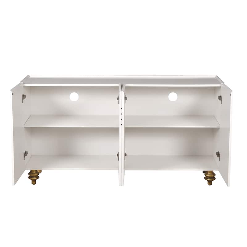 GDFStudio - White Modern Fluted 4-Door Sideboard Buffet with Adjustable Shelves for Kitchen, Dining & Living Room