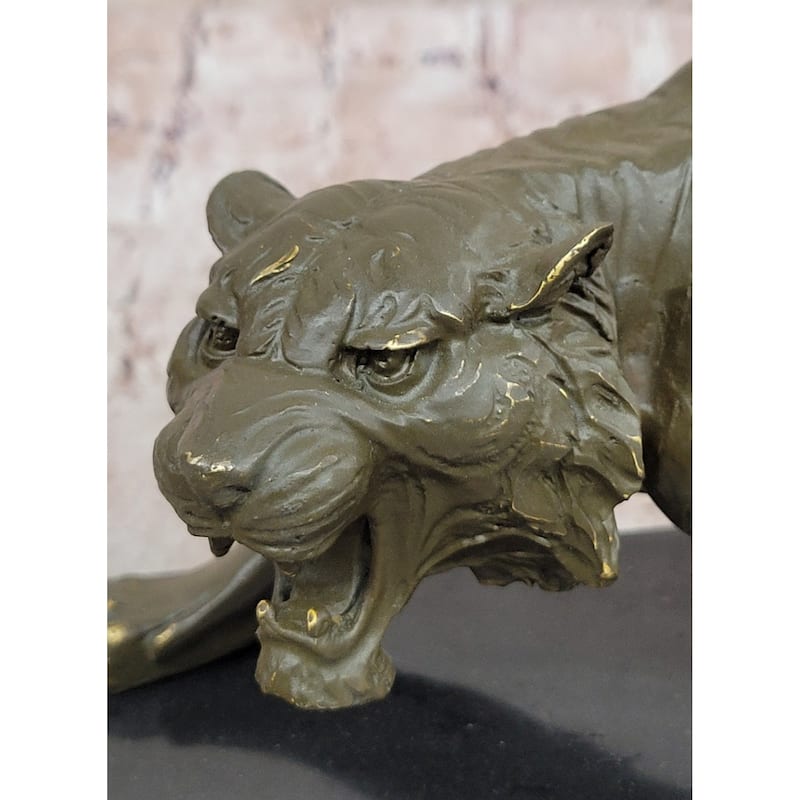 Roaring Bronze Tiger Sculpture On Marble Base – Wildlife Art