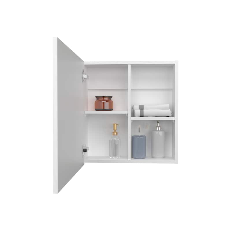 White Mirror Medicine Cabinet with 1 Door and 4 Adjustable Shelves for Bathroom or Kitchen, Towel Rack Included
