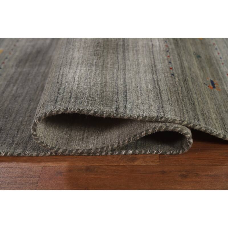 Striped Gabbeh Oriental Area Rug Handmade Green Wool Carpet - 8'10"x 11'7"