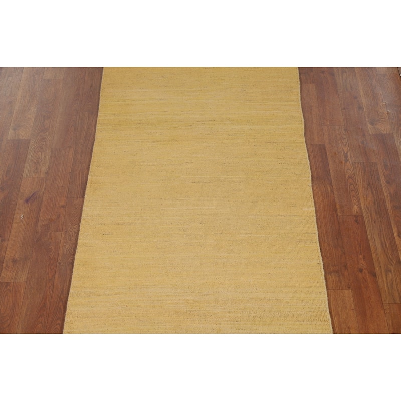 Yellow Modern Gabbeh Runner Rug Hand-Knotted Wool Carpet - 2'7"x 9'6"