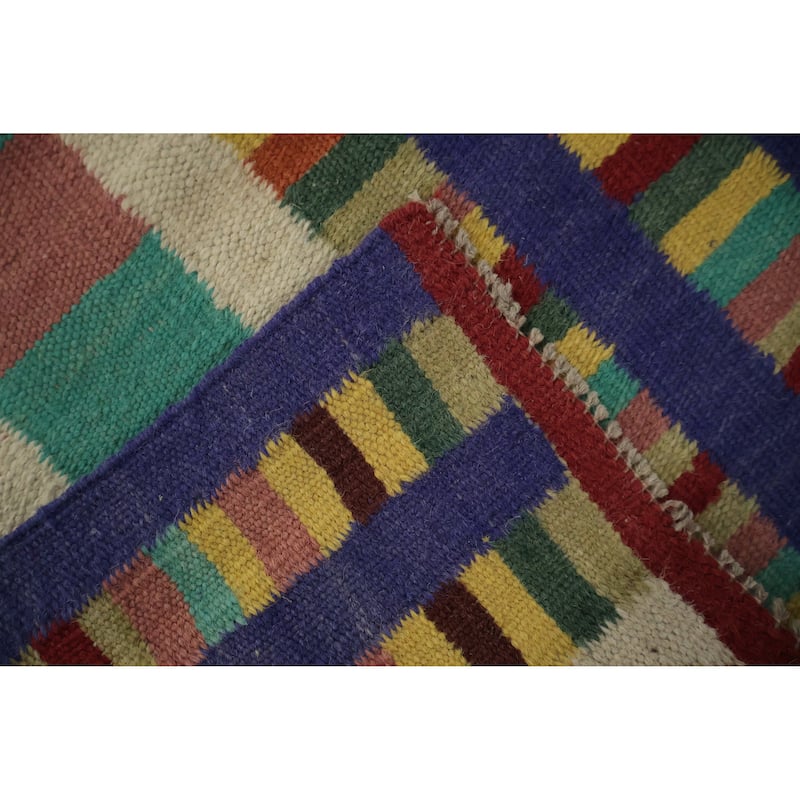 Hand Woven Oriental 100% Wool Carpet Southwestern Tribal Multi-Colored Kilim Area Rug - 9' 10'' X 6' 8''