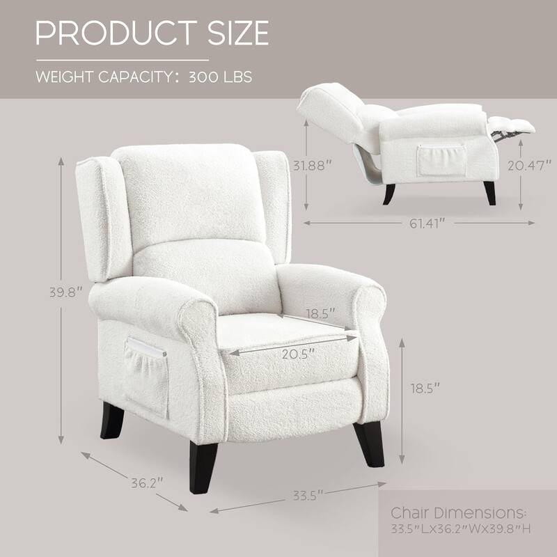 HOMYKA Polyested Upholstered Pushback Recliner Accent Chair Wingback Armchair