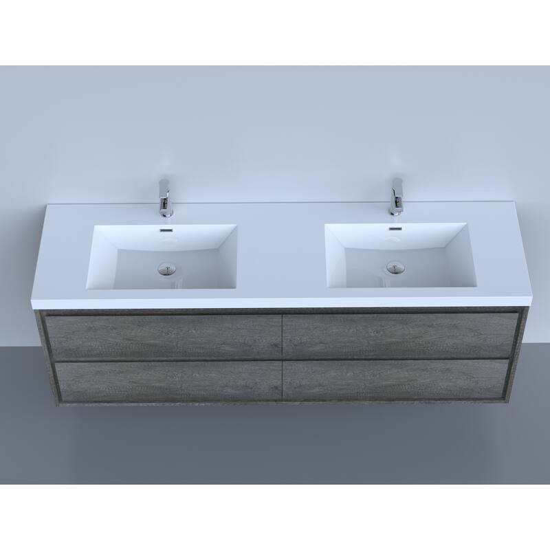 Sage 72" wall mounted bathroom vanity with double basin acrylic top