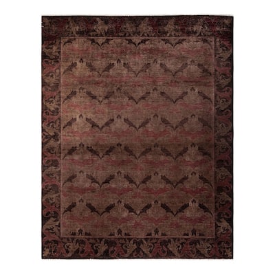 Overton Hand Knotted Wool Vintage Inspired Modern Contemporary Overdyed Gray Area Rug - 7' 10" x 9' 9"