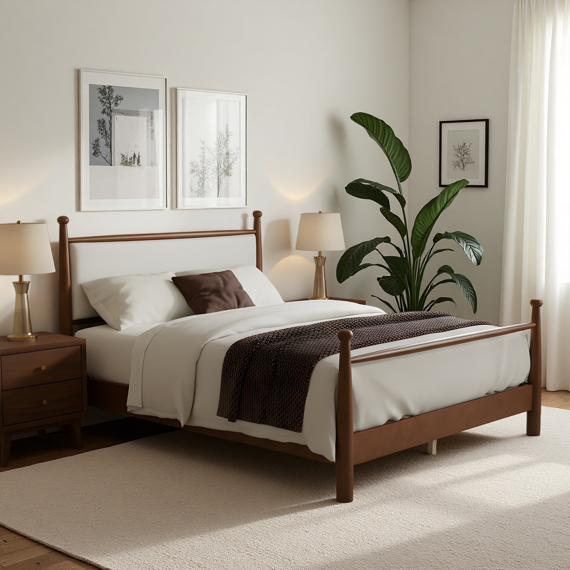 Plywood Platform Bed Frame with Upholstered Headboard