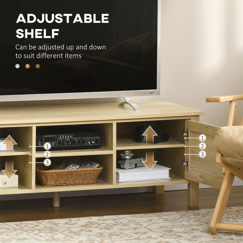 ​​Boho Chic TV Stand with 2 Storage Cabinets, 2 Storage Shelf and Rattan Doors for Living Room Apartment and Media
