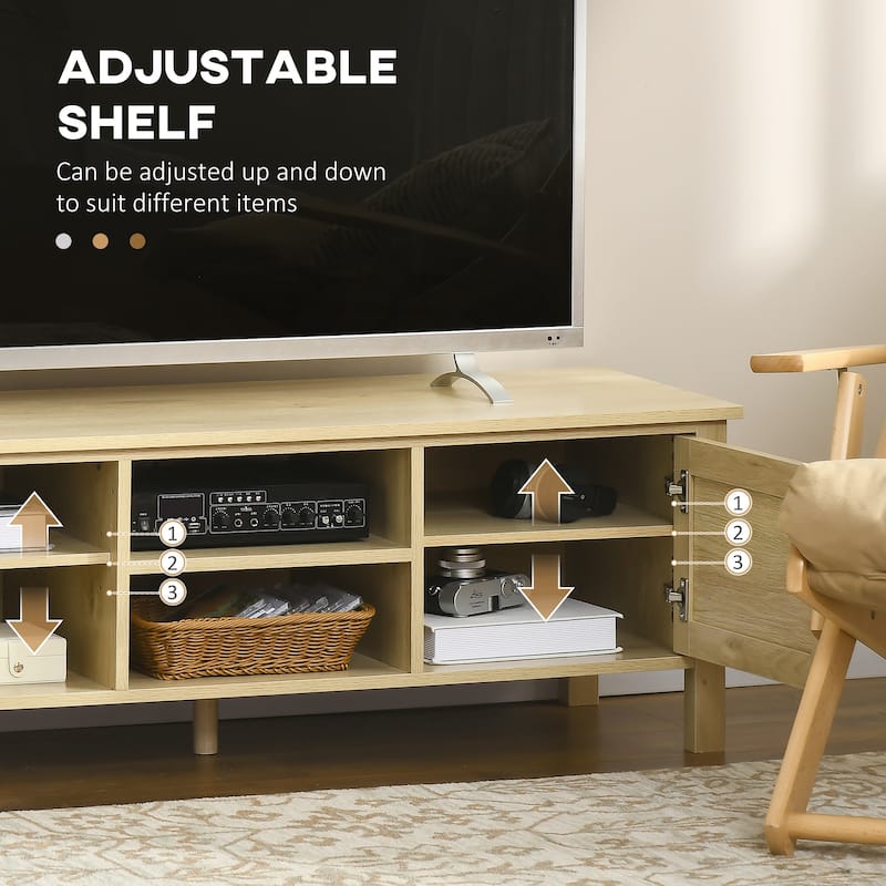 TV Stand for 60 Inch Television,Entertainment Center with Rattan Door,Adjustable Shelf,Storage Cabinets,Wood TV Console Cabinet