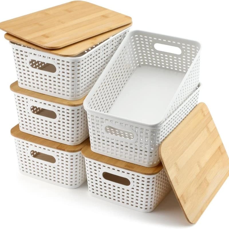 Plastic Storage Baskets With Bamboo Lid Pantry