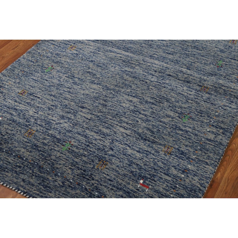 Hand Knotted Oriental 100% Wool Carpet Tribal Stripe Navy Blue & Blues Gabbeh Area Rug - 5' 10'' X 4' 0''
