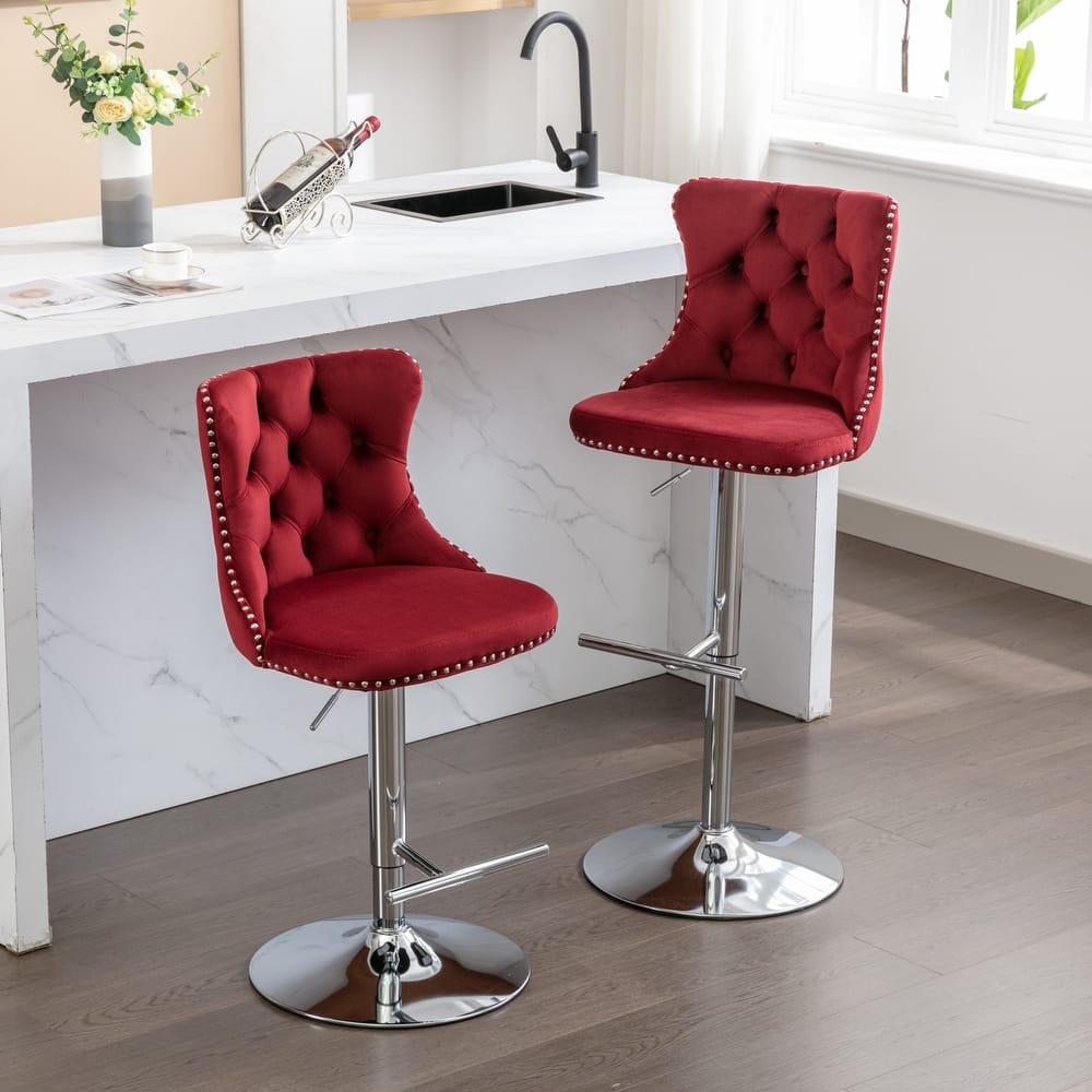 Swivel Velvet Barstools Set of 2, Accent Chairs with Adjusatble Height
