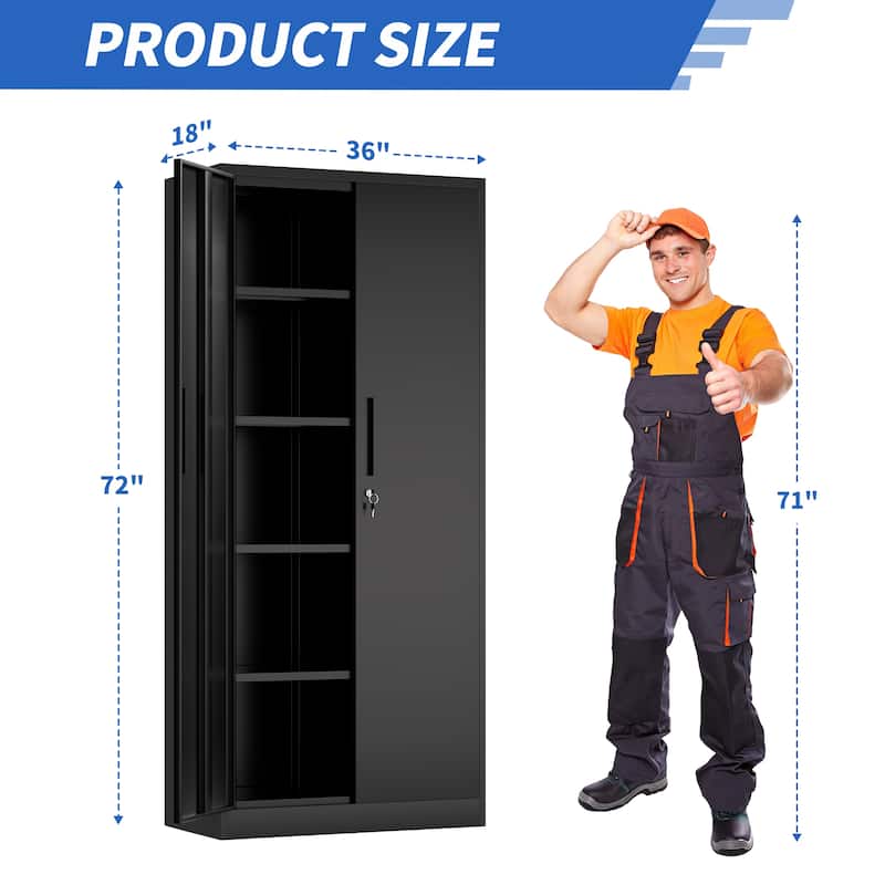 72"H Metal Garage Storage Cabinet, Locking Cabinet with Doors and 4 Shelves, Tall Cabinets Lockable File Cabinet for Home Office