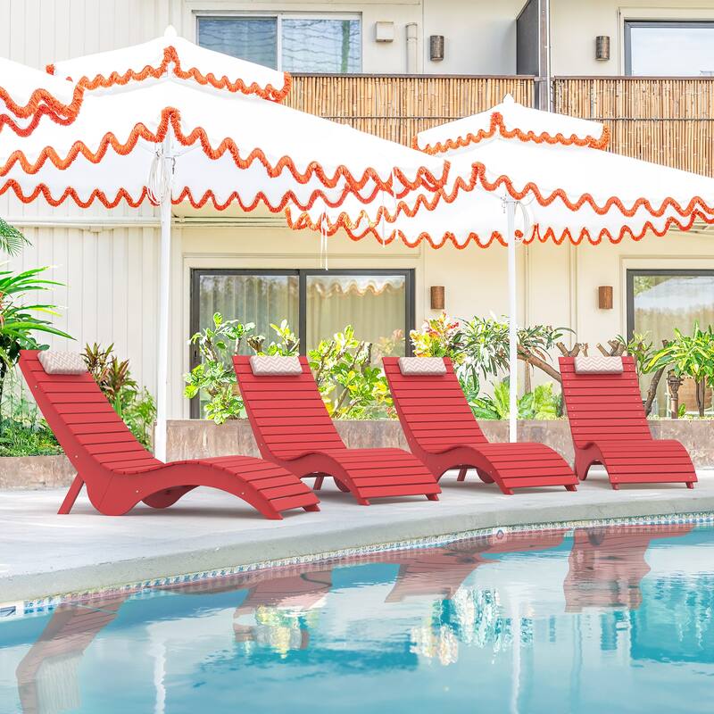 HDPS Water-Resistance Patio Lounge Chair Set of 4 - Bright Red