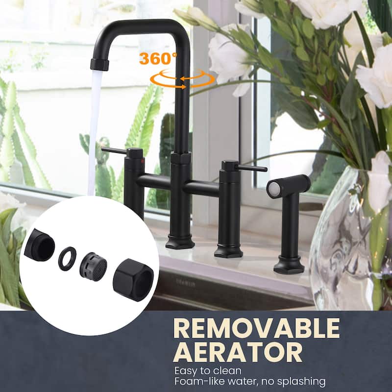 WOWOW Minimalist Bridge Kitchen Faucet with Side Sprayer