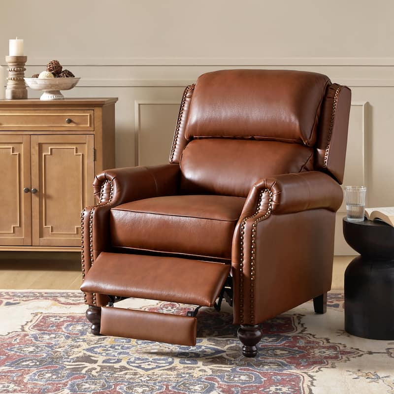 Gabriela Mid-Century Modern Genuine Leather Recliner with Tapered Block Feet by HULALA HOME - BROWN
