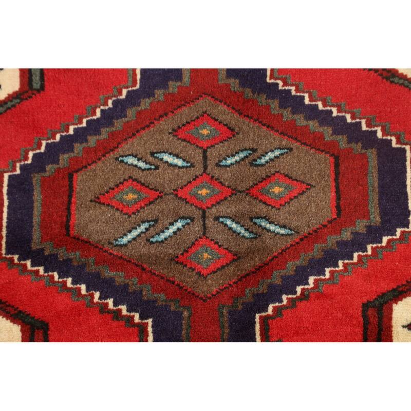 Geometric Hamedan Persian Wool Area Rug Handmade Bedroom Carpet - 3'2" x 4'11"
