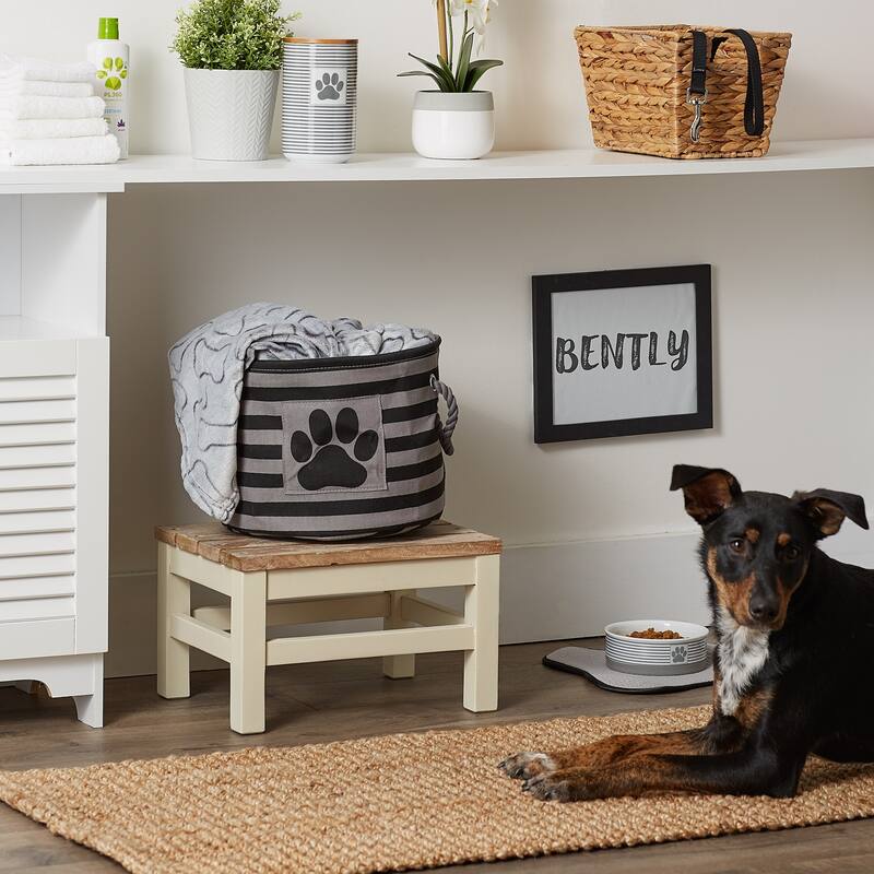 Bone Dry Polyester Pet Bin Stripe With Paw Patch Black Rectangle Large