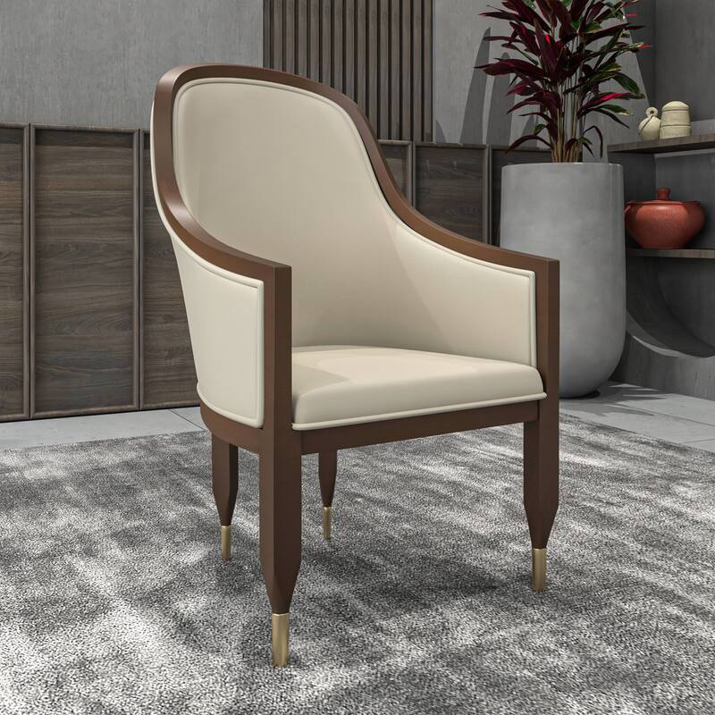 Belle Upholstered Leather Dining Chair Rubberwood Legs with Gold Caps Set of 2