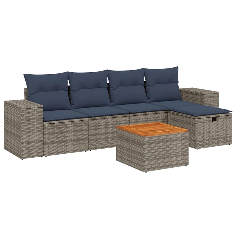 vidaXL Patio Sofa Set with Cushions Outdoor Furniture 6 Piece Poly Rattan - 21.7" x 24.4" x 27.2"
