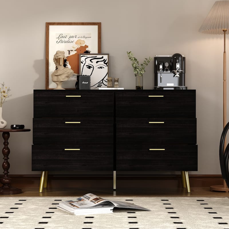 6 Drawer Larget Chest&Dresser With Golden Metal Handles - 47.2"-DarkBrown