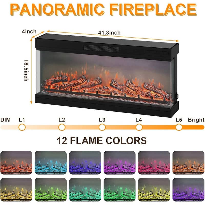 75In 3 Sided Glass Fireplace Heater TV Stand with LED Lights - N/A