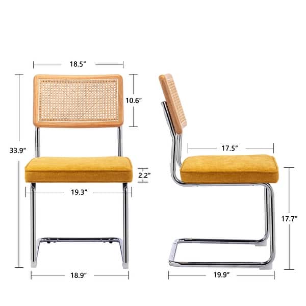 dimension image slide 0 of 2, Bauhaus Cantilever Rattan Cane Side Dining Chairs