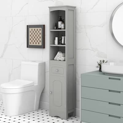 67" Wood 1-door Bathroom Cabinet with Adjustable Shelves