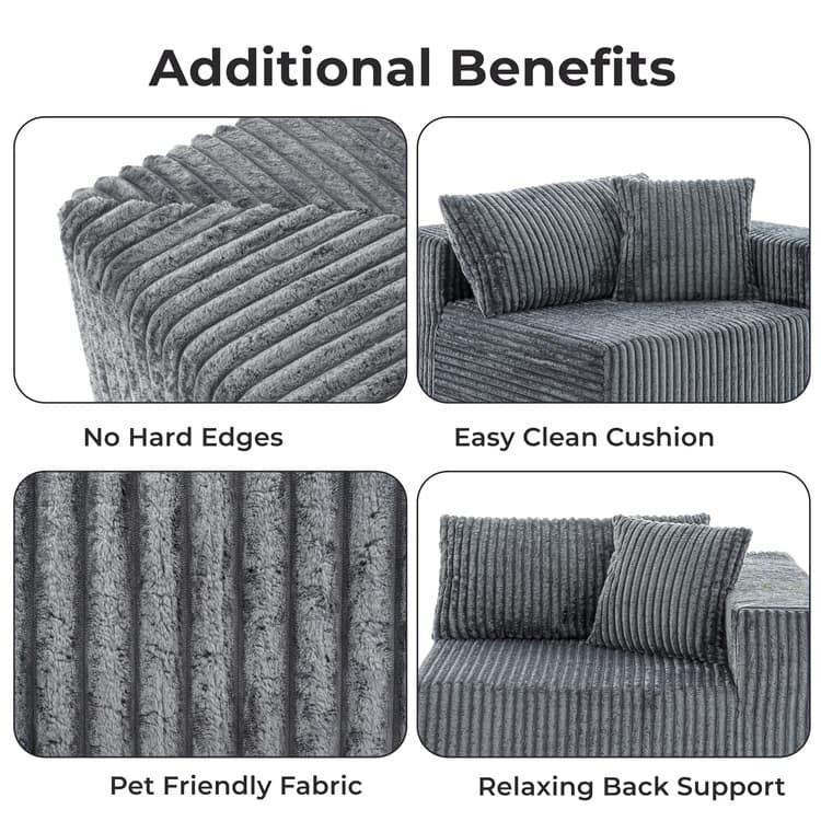 110" Modular Cloud Couch Sectional Sofa - Deep Seat Corduroy L-Shape Couch - Boneless Compressed Sofa