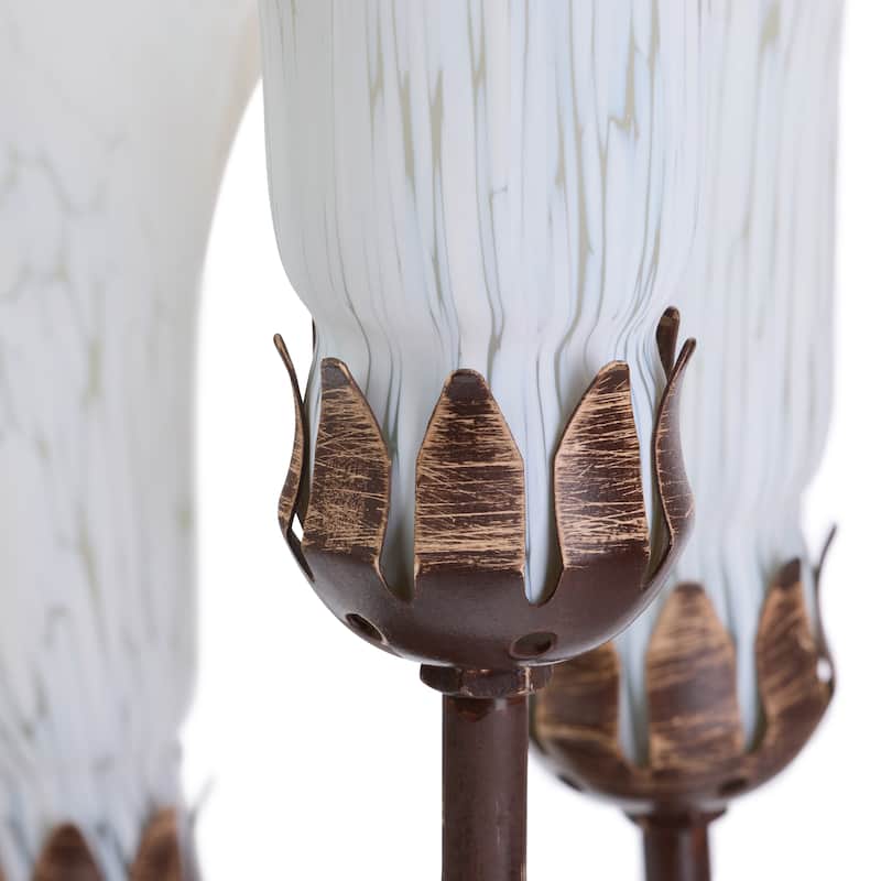 Calla Lilies River of Goods Bronze Metal and White Glass Bell Shades 19.5-Inch Table Lamp - 12" x 9" x 19.5"