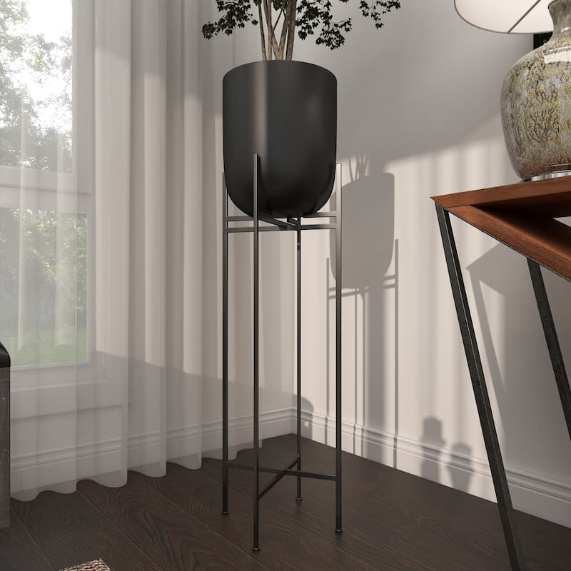 Black Iron Metal Modern Contemporary Planter on metal stand