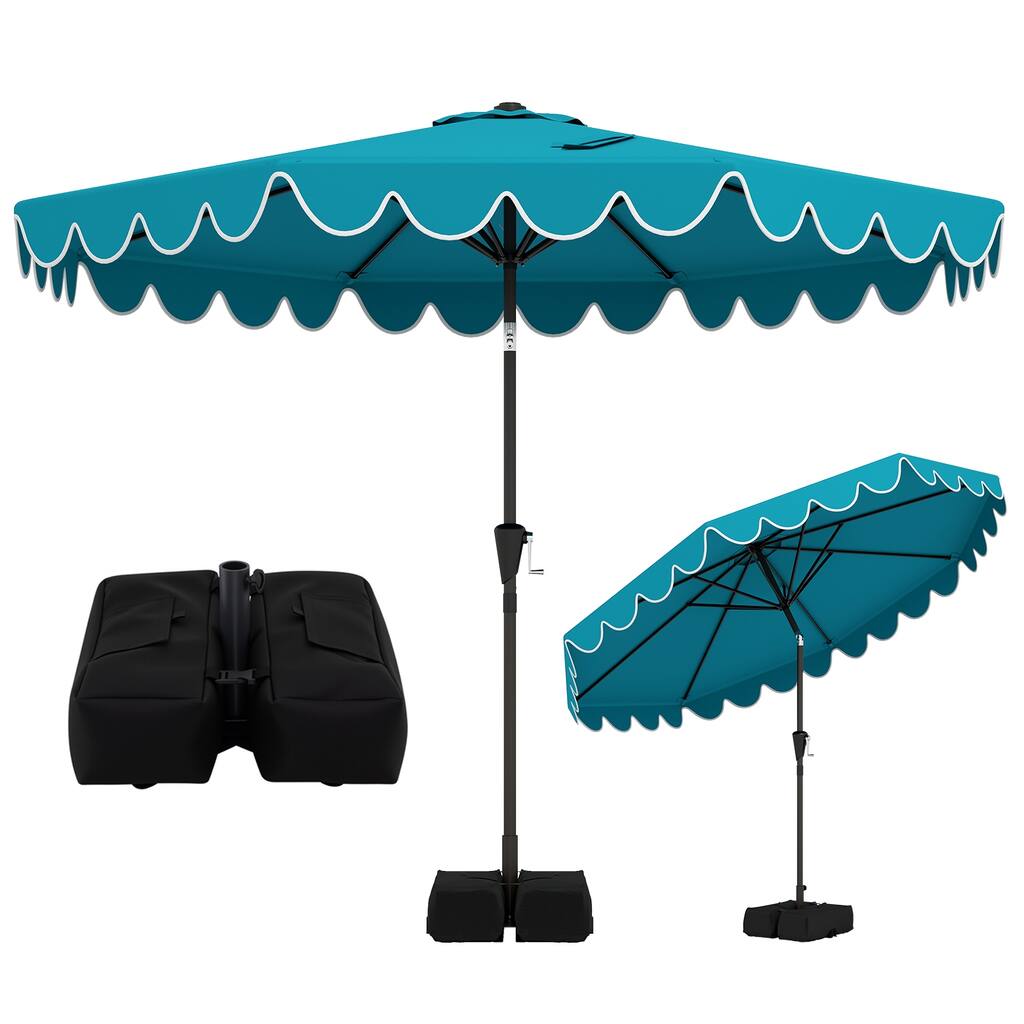Gymax 10 FT Outdoor Umbrella w/ Weighted Base Sandbags Push Button