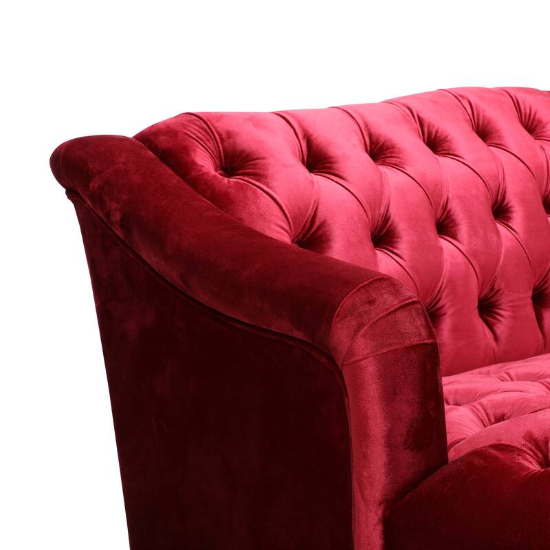 3-Seat PU Sofa with Wood Legs, Diamond Stitching, Spacious
