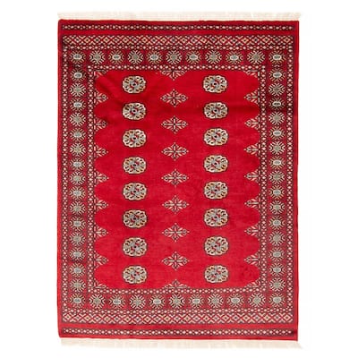 ECARPETGALLERY Hand-knotted Finest Peshawar Bokhara Red Wool Rug - 4'0 x 5'5