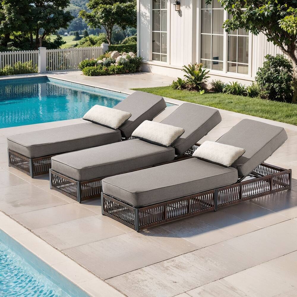 Pocassy 3 Pieces Patio Lounge Chair with Adjustable Backrest