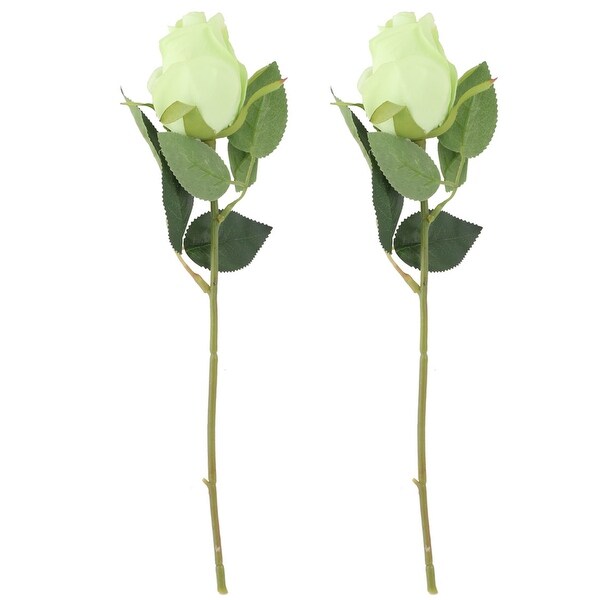 Living Room Fabric Artificial Rose Flower Vase Holder Desktop Decor Green 2pcs
