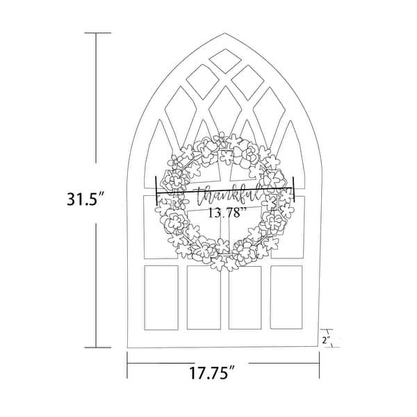 Distressed White Wood Metal Floral Wreath Cathedral Window Wall Decor