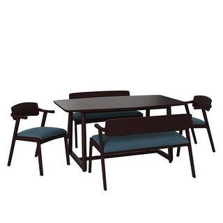 Carson Carrington Comiskey 5-piece Mid Century Modern Wood Dining Table, Arm Benches and Arm Chairs (Denim Blue)