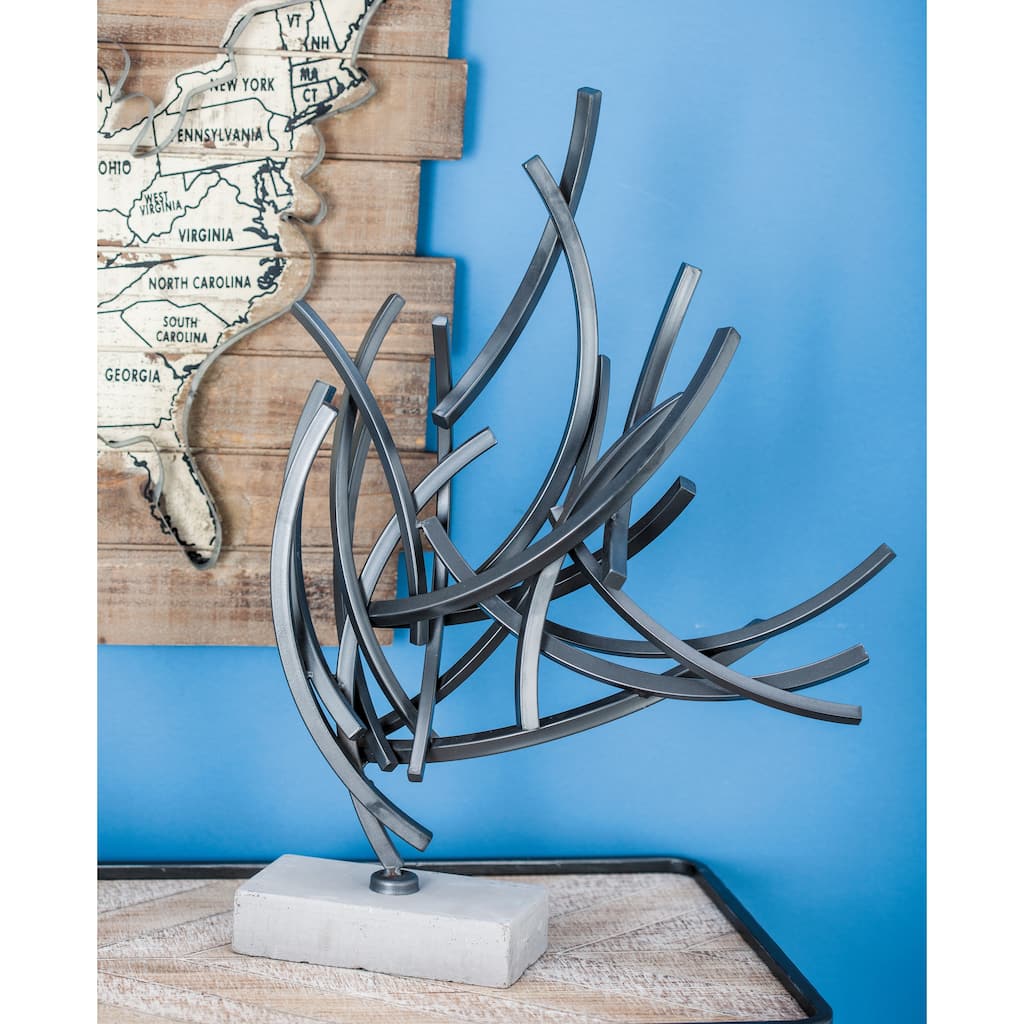 Gray Metal Abstract Decorative Sculpture with Marble Base