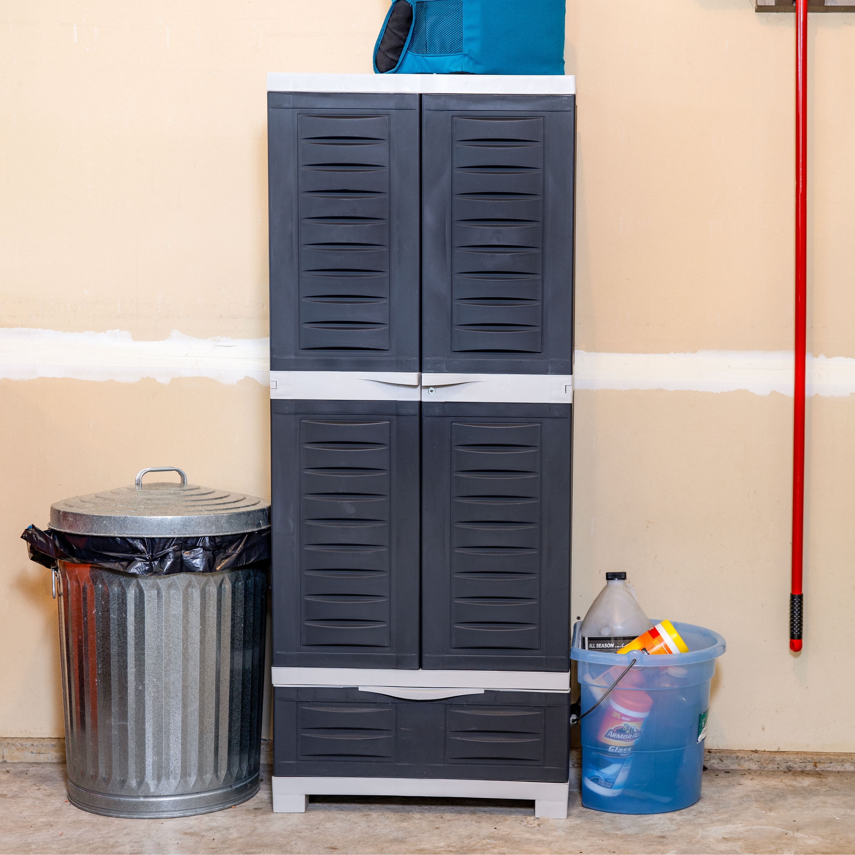 Sunnydaze 3-Shelf Plastic Lockable Storage Cabinet - Gray - 57.5"