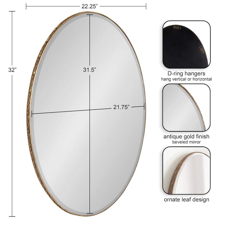 Kate and Laurel Elmora Leaf Embossed Oval Wall Mirror - 23x32