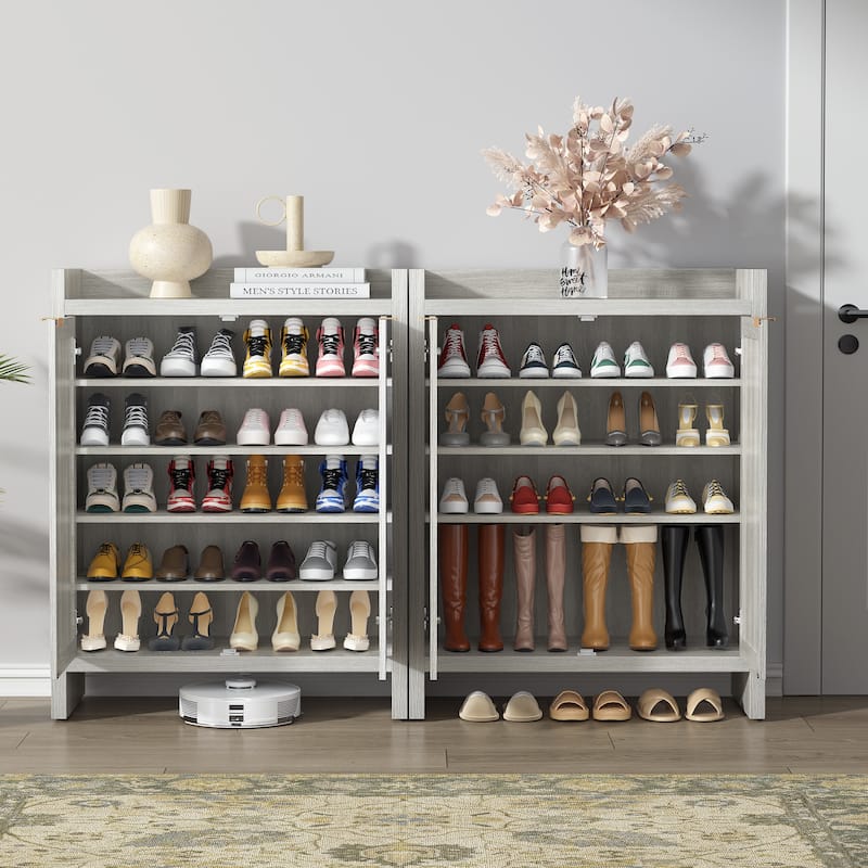2 Doors Modern Natural Rattan Shoe Cabinet