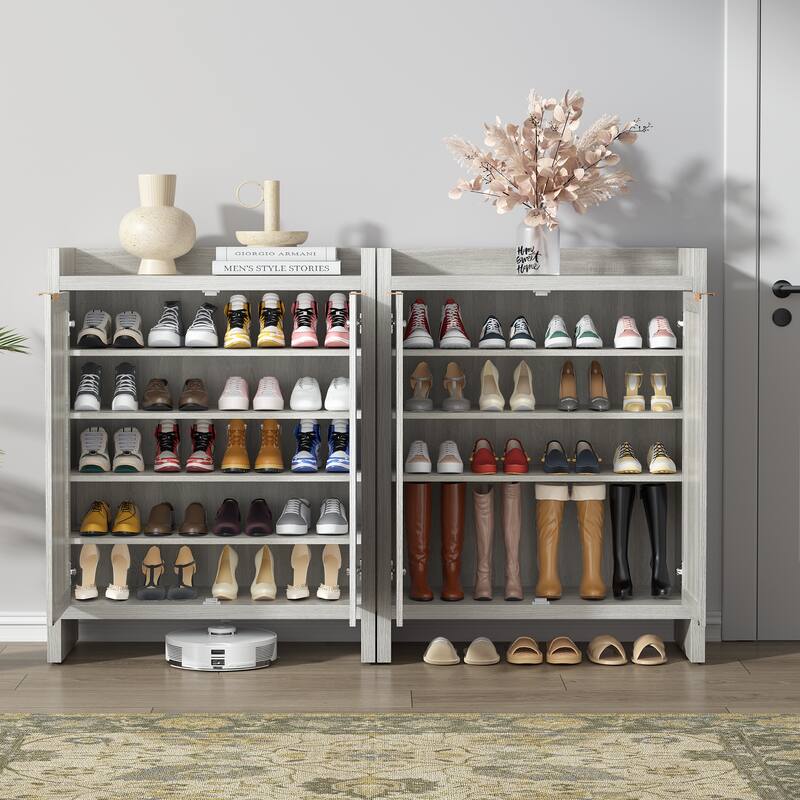 Set of 2 Modern Natural Rattan Shoe Cabinets - 41 x 32.4 x 14.8