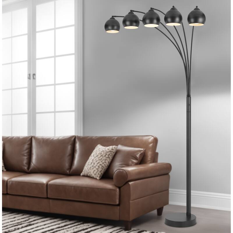 60W x 5, 3 way Richford arc floor lamp with metal shades and heavy weight based - One Size