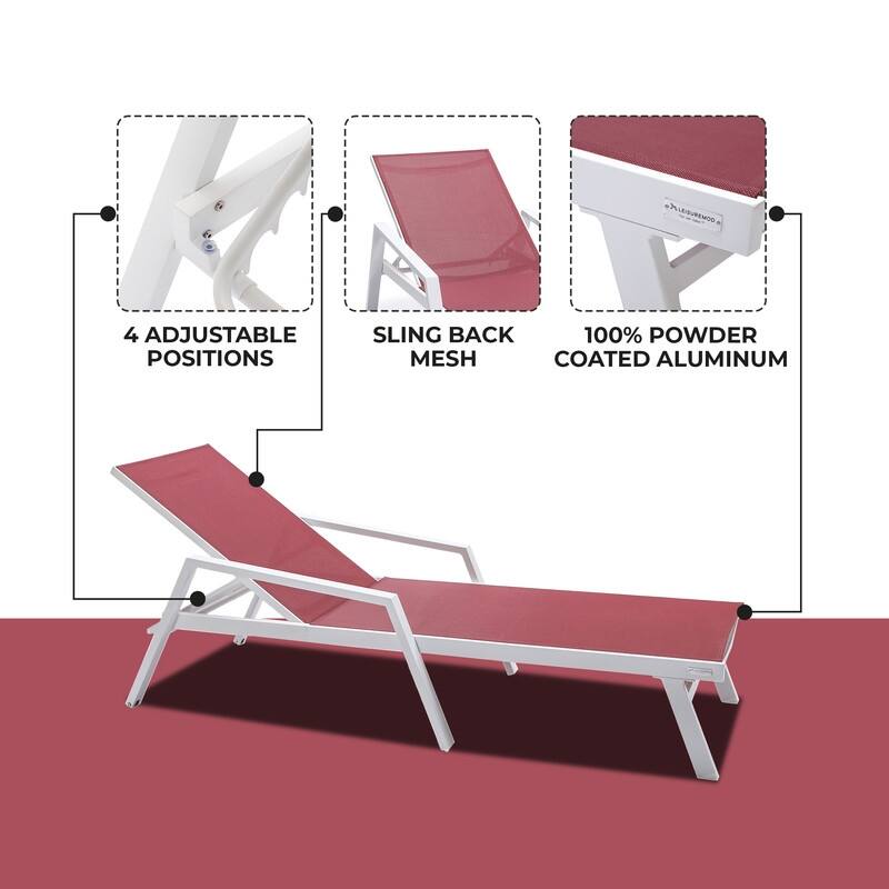 Marlin Adjustable Aluminum Patio Lounge Chair with UV-Protected Breathable Mesh Sling and Armrests, Fully Reclining