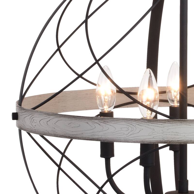 Montclare Black and White Ash Wood Farmhouse Cage Pendant Ceiling Light