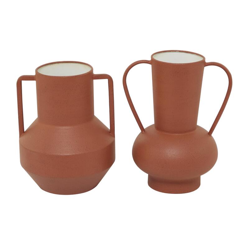 Orange Metal Decorative Vase with Handles (Set of 2)