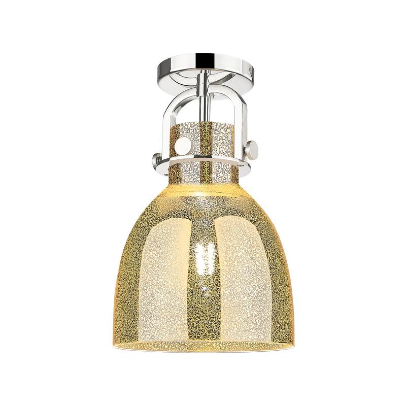 Innovations Lighting 410-1F-13-8 Newton Bell Flush Mount Newton Bell - Polished Nickel / Mercury