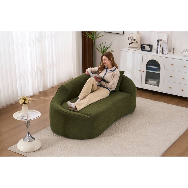 LY-048 Compression Curved Chaise Longue Chair Indoor, Modern Chenille Loveseat Couch