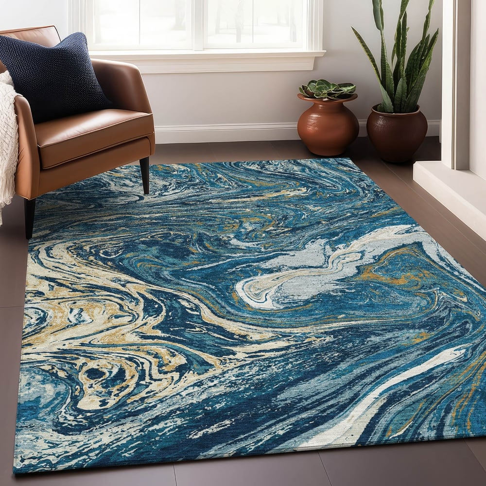 Machine Washable Indoor/ Outdoor Abstract Brushstroke Chantille Rug