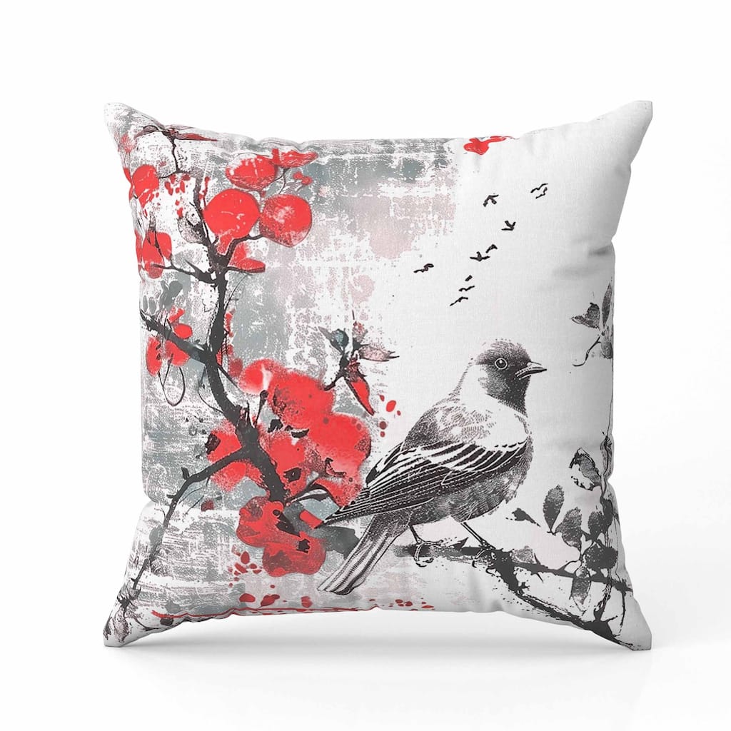 Winter Plum Song Faux Suede Reversible Throw Pillow Gray and Red